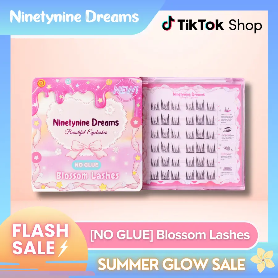 Ninetynine Dreams [NO GLUE] Blossom Self-Adhesive Lashes | Press-On No Glue Required Lash Clusters 9–13 mm C++ Curl — Natural Spiky Anime Douyin Style, Ultra-Thin Self-Stick Band, Lightweight & Beginner-Friendly Must-Have False Eyelashes