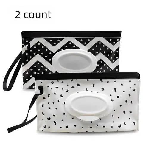 Portable Wet Wipes Storage Bag, 2 Counts/set Wet Wipes Pouch with Handle, Wet Wipes Dispenser Holder, Home Organizer for Travel, Outdoor, Car and Office Use