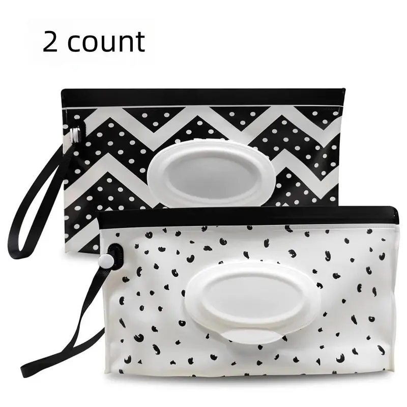 Portable Wet Wipes Storage Bag, 2 Counts/set Wet Wipes Pouch with Handle, Wet Wipes Dispenser Holder, Home Organizer for Travel, Outdoor, Car and Office Use
