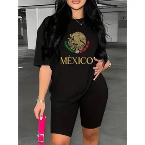 Soft & Comfy T shirt America Cup Mexico Print Casual  Short Sleeve Crew Neck T-shirt, Women's Clothing 0705D 818