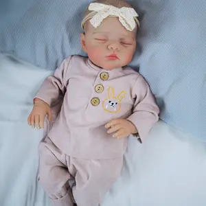 19 inch 48 cm Realistic Reborn Baby Doll Girl Soft Vinyl Cloth Body Real Look Sleeping Baby Doll Painted Hair Lifelike Newborn Doll Toy for Ages 3+