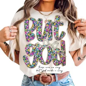 Flowers Floral But God Women Shirt, Christian Clothing cotton Tee, Gift for Her, Jesus Apparel, Religious Top Comfort Summer Womenswear BLACK/WHITE Casual