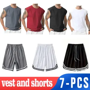 Men's sports and casual vest and shorts 7-piece set, featuring comfortable and soft fabric, perfect for fitness, sports, running, basketball, outdoor leisure, and entertainment wear