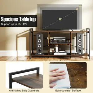 COSTWAY - TV Stand for 55 Inch TVs Industrial Entertainment Center-Rustic Brown