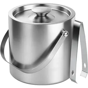 Stainless Steel 3L Double-Wall Insulated Ice Bucket with Lid & Tongs, Large Drink Container for Champagne Wine, Ideal for Parties Cocktail Home Bar Freezer Accessories