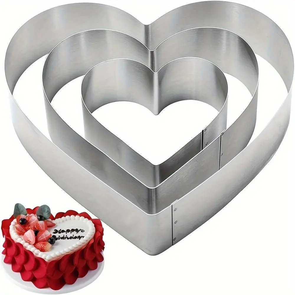 Stainless Steel Heart Shaped Cookie Cutter (3 Counts), Gift Boxed Stainless Steel Metal Cake Mold, Baking Mold for Kitchen Baking Cookies, Baking Supplies Kit, Cookie Cutters Home, Bakeware, Kitchenware, Baking Tools, Baking Accessories, Baking Utensils