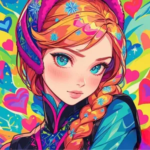 5D DIY full drill round diamond painting - diamond art painting kit with colorful background, orange braid, heart pattern. Mosaic, canvas - DIY decor, home wall decoration, suitable for Halloween and Christmas, birthday and anniversary gifts.
