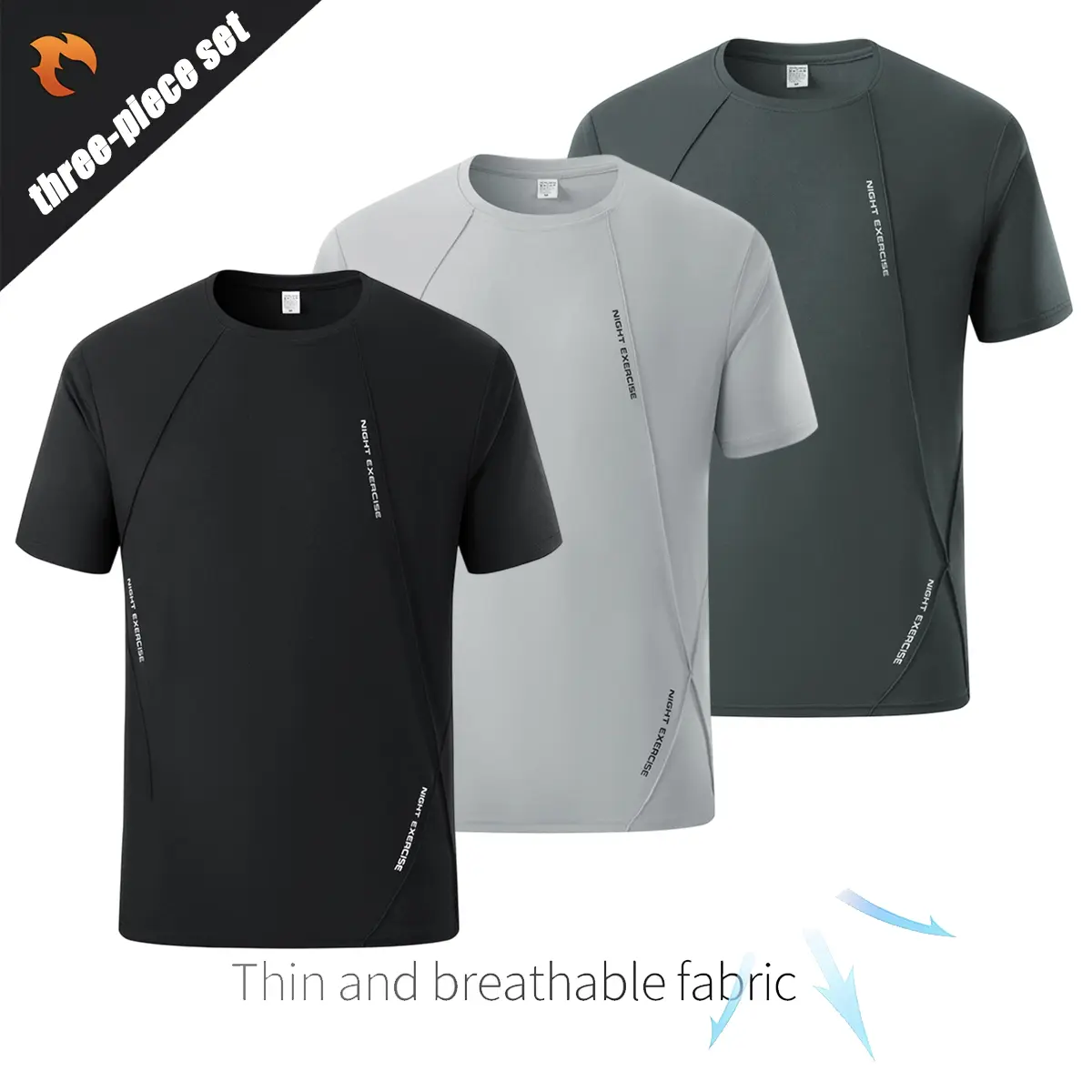 Men's 3-Pack Athletic Polyester Crew Neck Short Sleeve T-Shirts - Drop Shoulder Slim Fit, Quick-Dry Breathable, Active Sports T-Shirt, Athletic Fitted for Running & Daily Exercise, Size M