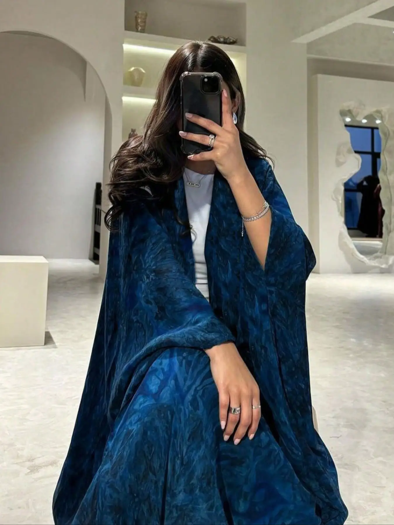 Women's Elegant Printed Long Cardigan, Polyester Chiffon Tie Dye, Comfortable Fabric, Perfect for Parties & Special Occasions