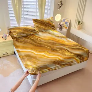 3 PCS Luxury High-End Marble Pattern Fitted Sheet Set, Modern Home Decor, Elastic All-Around Mattress Wrap, Wrinkle-Resistant, Non-Slip & Easy to Remove, Ideal Housewarming Christmas Birthday Gift