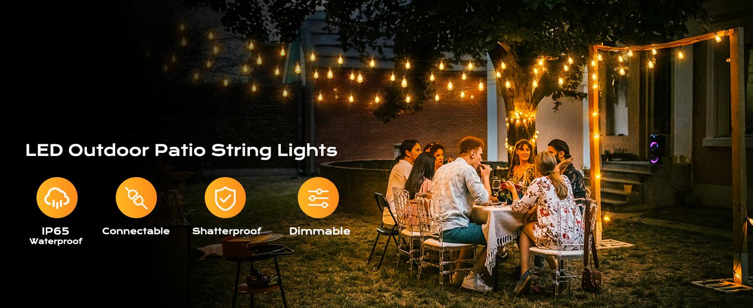 Outdoor String Led Patio Lights - 200Ft 60M Outside Waterproof Light with Remote Dimmable ST38 Shatterproof Bulb Hanging Outdoor Electric Lighting for Backyard Yard Gazebo Porch Party
