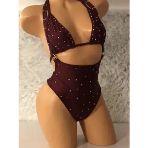 BRANDY Maroon Crystal Embellished Suspender Bodysuit One Size Fits Most Premium Spandex Fabric Comfortable Fit