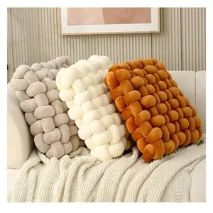 Hand Woven Pillow Cushion, Solid Color Square Office Chair Sofa Decor, Creative Plush Window Floor Mat Home Accent, Square Seat Cushion