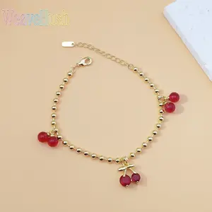 2026 Trending Beach Cherry Pendant Anklet Bracelet for Women, Fashion Red Beaded Stretch Bracelet & Anklet Combo, Boho Summer Beach Jewelry, Cute Fruit Charm Dainty Wrist Ankle Accessory, Lightweight Versatile for Vacation Beach Party Daily Wear Gift for