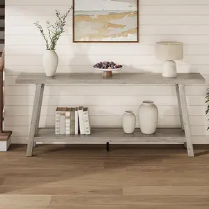 Console Table Extra Long, Narrow Sofa Table Behind Couch, Grey Entryway Table for Hallway Living Room Foyer, Farmhouse Accent Skinny Table