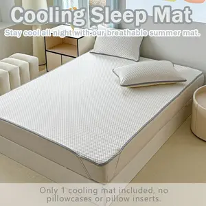 Soft Ice Silk Bed Sheet Cooling Mat, Anti-Slip Breathable Pure Color, Washable Easy Care, Suitable for Home Bedroom, Student Dorm, Single & Twin Beds
