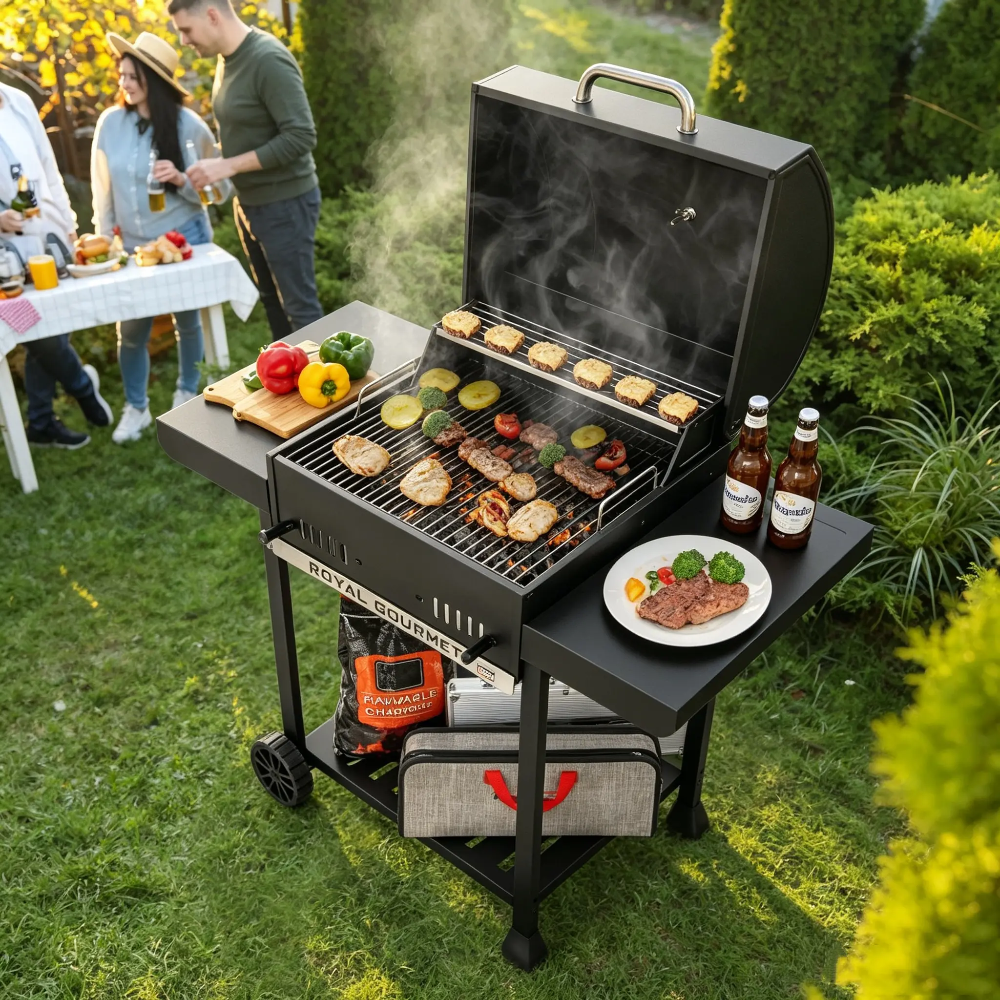 Royal Gourmet CD1824EH Portable Charcoal Grill, 24" Outdoor BBQ with 2-Level Adjustable Charcoal Pan, 470 Sq In Grilling Space, 2 Foldable Side Shelves, for Backyard Party, Patio, Picnic,Outdoor Cooking Grill,Black