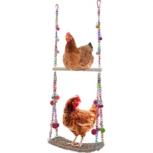 Chicken Swing Toy, Seagrass Woven Hammock Perch With Wood Stand, Bird Climbing Mat for Hens, Budgies