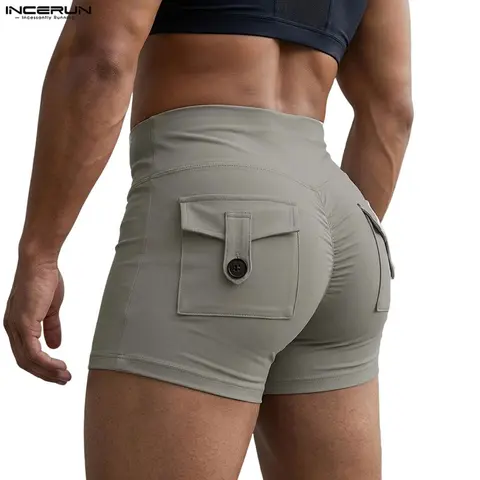 【Runs large, size down】INCERUN Men's Circuit Party Scrunch Shorts Body-sculpting Gym Leg Day Hot Pants, Short Men's Shorts