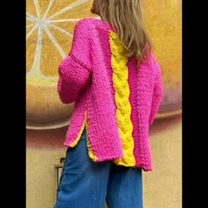 Plus-Size Women’s Sweater, Crew Neck Pullover Top, Classic Colorblock Striped Fashion Knitwear, New Autumn/Winter Casual Style Women’s Clothing