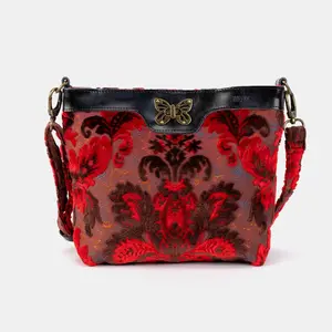 Burnout Velvet Revival Scarlet Butterfly Crossbody Bag