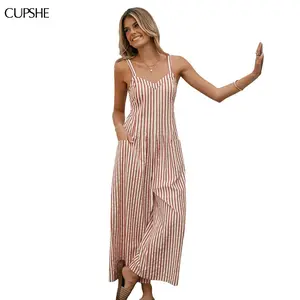 CUPSHE 2026 Striped V-Neck Wide Leg Jumpsuit | Effortless Coastal Grandma Style Summer Overalls | Flowy Boho Beach Cover Up & Daily Casual Womenswear