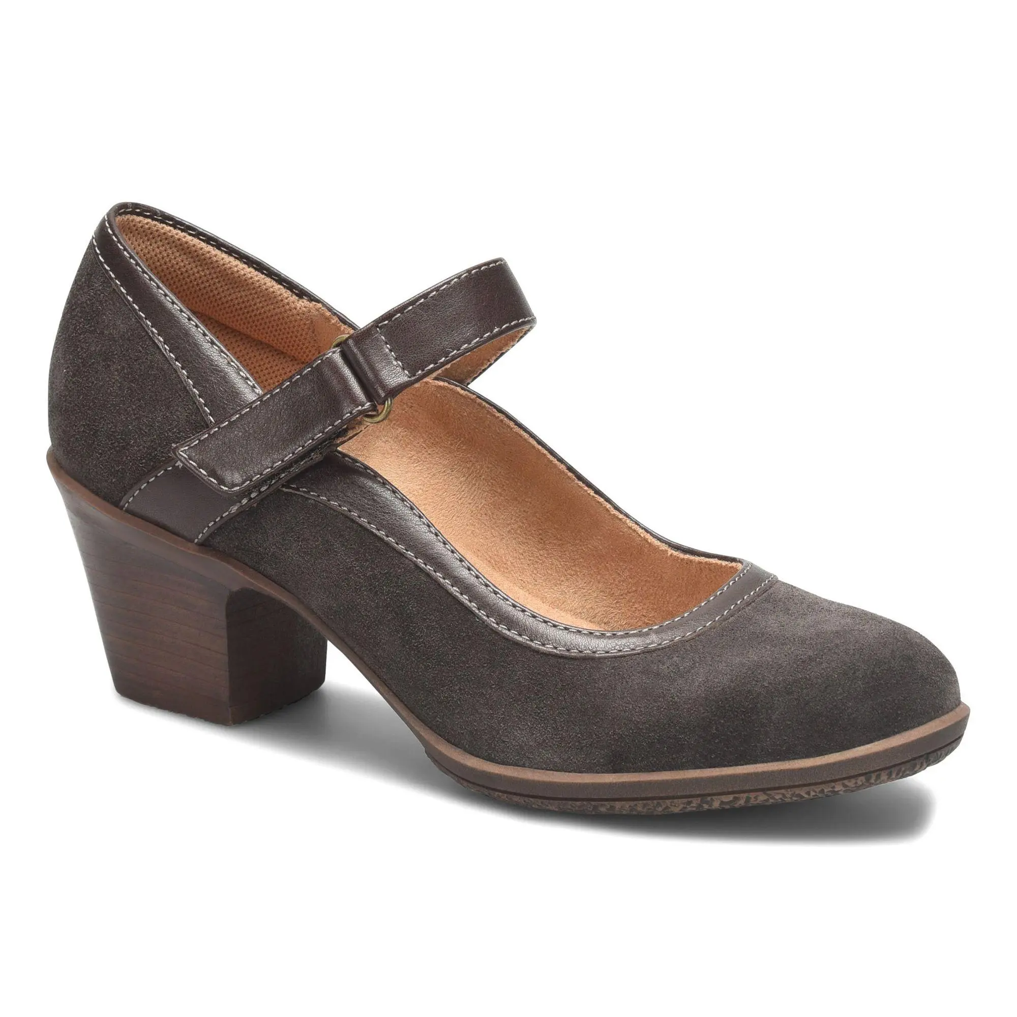 Comfortiva Leather Mary Jane Stacked Heels - Barnes