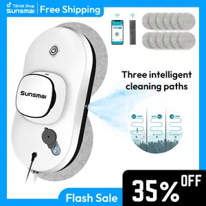 Window Cleaner Robot with Edge Detection 3.0, Smart Path Planning, Water Spray & App Control Appliances Cleaning Machine Round Motor Automatic