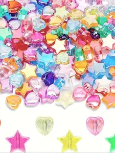 200 Mixed AB Color Acrylic Beads for DIY Jewelry, Bead Making, 10mm Star & 9mm Heart Shapes, Vibrant Glossy and Matte Finish