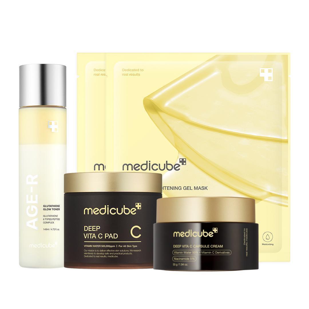 [medicube] Clear & Glow on a Budget SET Glutathione Glow Milky Toner, Vita C Toner Pads, Vita C Capsule Cream, Kojic Ac