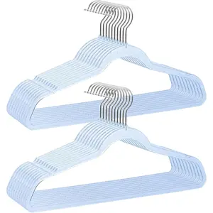 Blue Clothes Hangers 16", 20 Pack Plastic Clear Coat Hanger for Adult Closet, Durable Bling Ganchos de Ropa with Swivel Hook, Notched  & Ultra-Thin Space Saving Laundry Hanger for Dress Suits