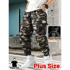 Men's Plus Size Camo Cargo Pants, Big & Tall Men's Camo Joggers, Men's Camouflage Cargo Pants, Plus Size Men's Casual Cargo Pants, Men's Lightweight Camo Pants