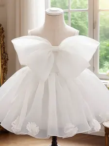 Baby Girl Pink Sweet Dress with Big Bow Design Young Girl Dress Fashionable and Textured Girl's Clothing Suitable for Parties and Casual Outings, Cutedress, Baby Clothes Girl