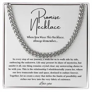 Promise Necklace For Him, Sentimental Gifts For Boyfriend, To My Man Necklaces, Birthday Valentine Anniversary Gift.(316L stainless steel). Cuban Chain Pendant Gold Statement Chain