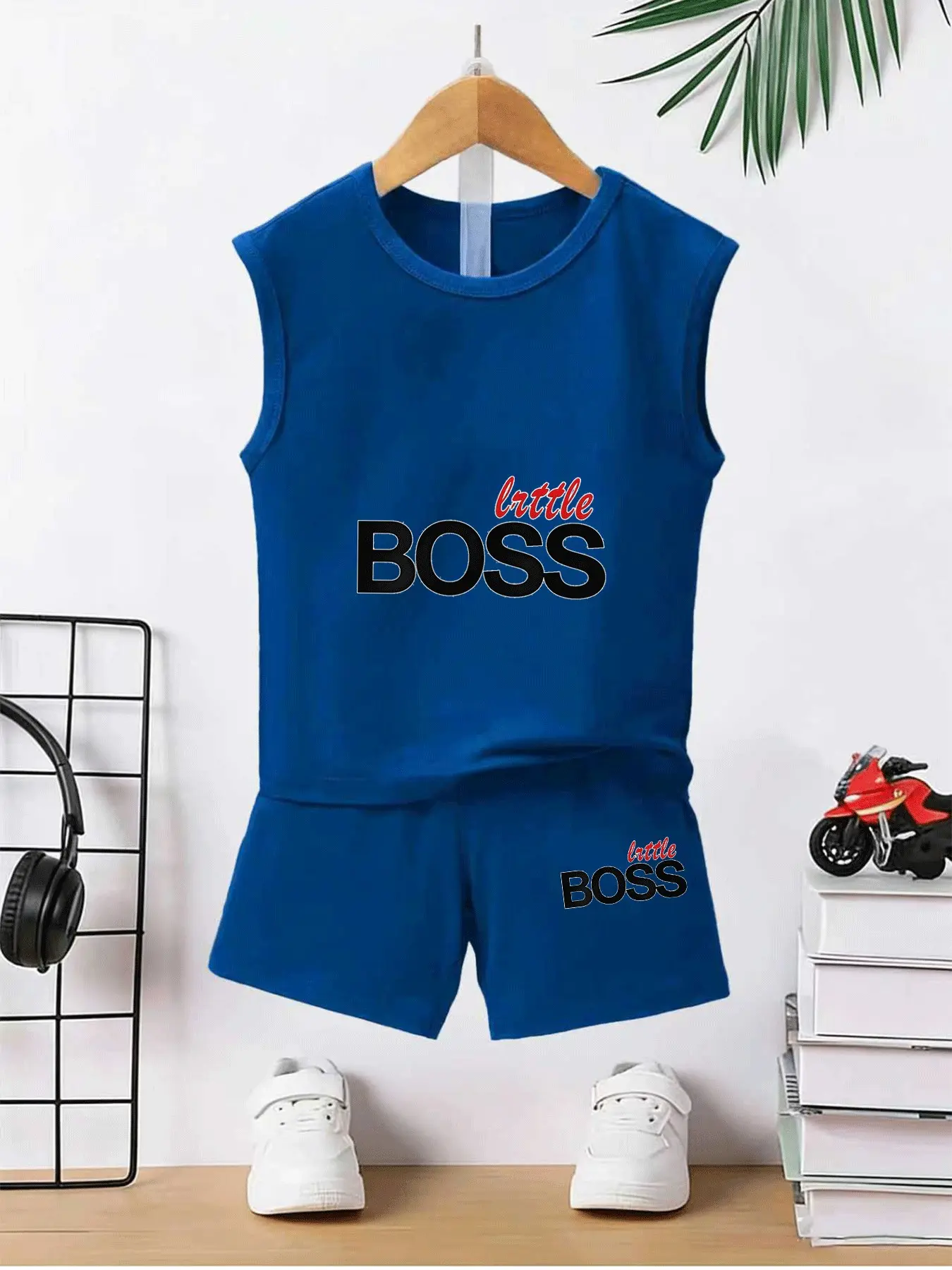 Summer Boys' Sleeveless Vest + Shorts Set, Outfit Sets, 'little Boss' Letter Print, Loose Fit, Breathable, Casual for Outdoor Activities