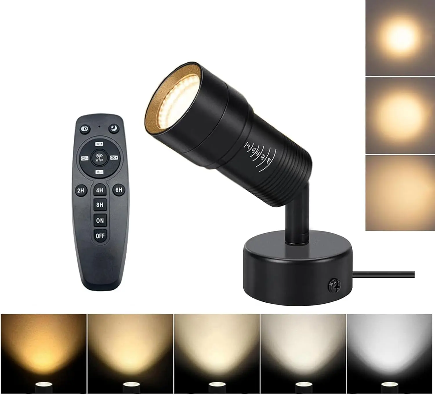 Dimmable Indoor LED Accent Light - 8W, 2700K-6500K Adjustable, Metal Base, 5.9 ft Cord with Switch, AC Power Supply, Wall/Ceiling Mountable Uplights for Indoor Plants, Pictures