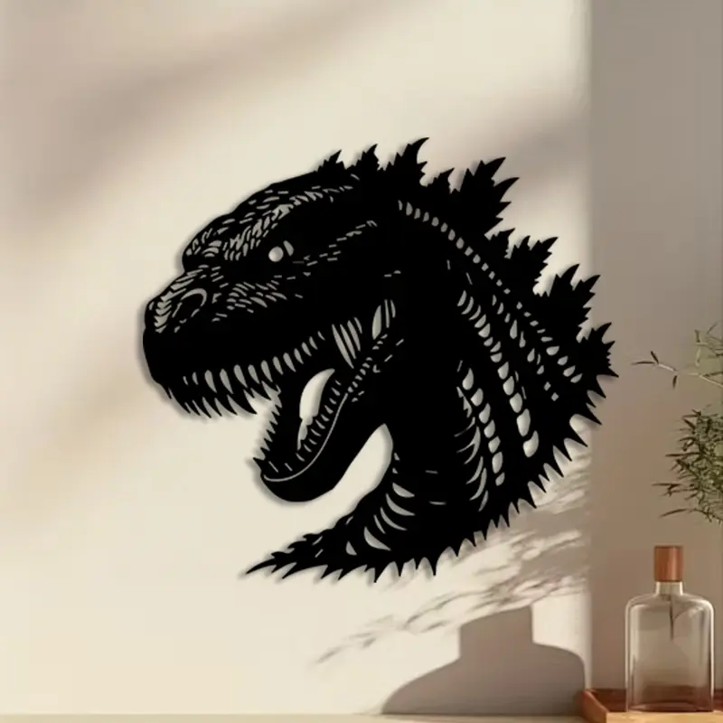 1pc Godzilla Head Metal Wall Art, Godzilla Head Statue Mural, Dinosaur Themed Design, Cool Design, Modern Home Decor, Art Work For Wall Decor, Decorative Artwork, Perfect for Living Room, Bedroom Wall, Halloween Decor, Ideal Gift for Collectors