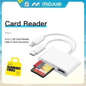 SD Card Reader for iPhone iPad Camera with USB C, Dual Card Slot USB 3.0 Memory Card Reader Supports SD/TF Card Trail Camera Viewer SD Card Adapter Portable Micro SD Card Reader No App Plug and Play