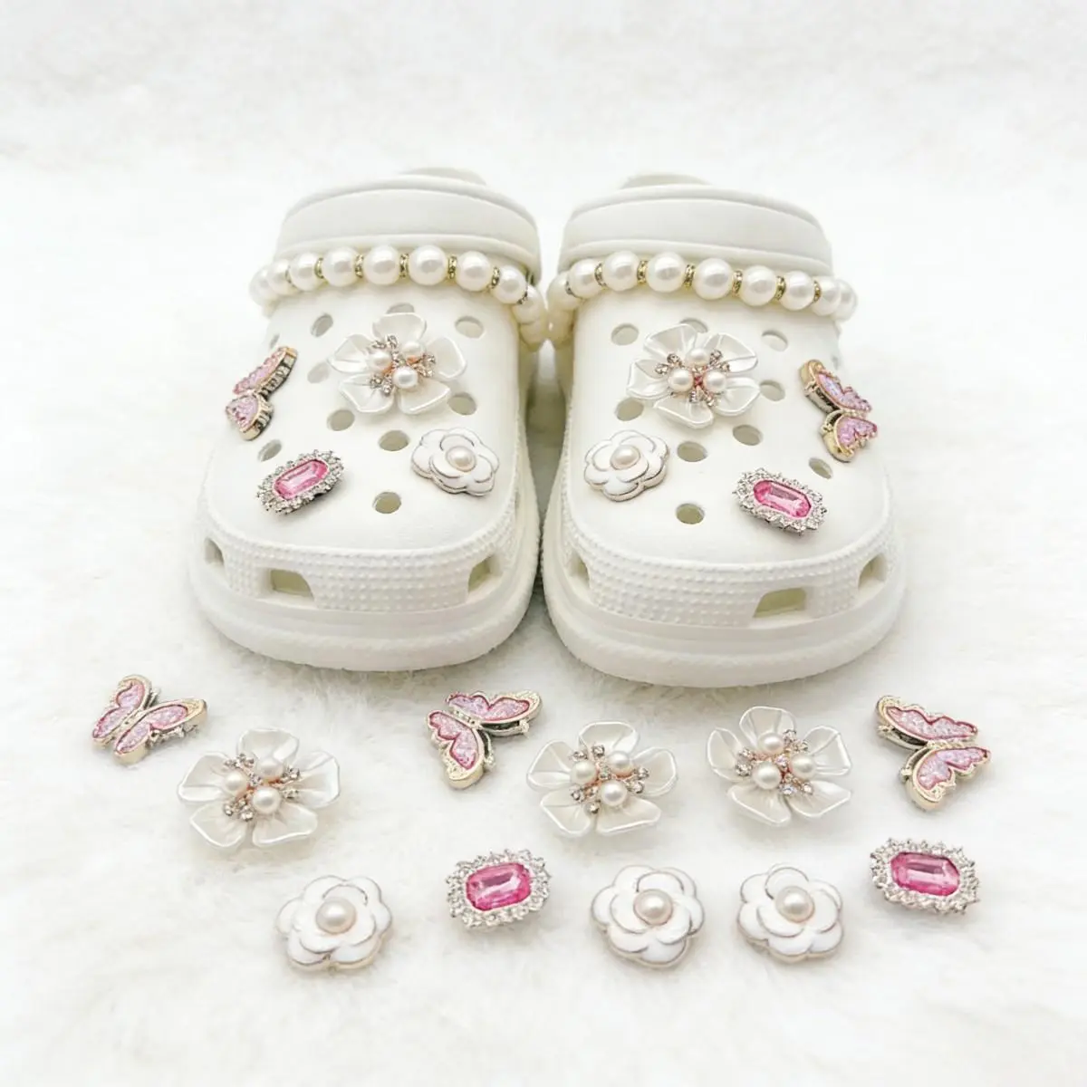Elegant Decorative Charm Set for Clogs, Cute Shoe Decorations with Rhinestone & Artificial Pearl Flowers for Women, Rhinestone Shoes Charms, Girls, Plain, Floral, Versatile Decorations, Shoe Charms Set, Party