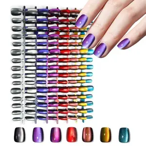 Laza 210pcs Cat Eye Press on Nails for Women 7 Colors Short Square Reusable Nail Tips in 15 Sizes Long Lasting Salon Fake Nails Stick on Artificial Acrylic False Nail Tips — Chameleon Series