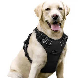 rabbitgoo Dog Harness No Pull with 2 Leash Clips, Adjustable Soft Padded, Reflective Oxford No Choke Pet Vest with Easy Control Handle for Large Dogs, Black, L squeaky toys cat durable collar