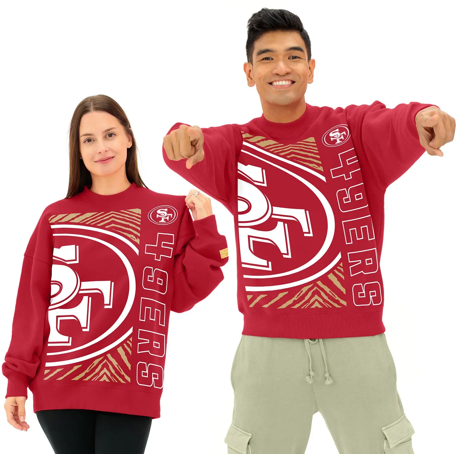 Zubaz NFL San Francisco 49ers Adult Unisex Team Color 2 Color Zebra 90s Vintage MVP Drop Shoulder Crewneck Sweatshirt