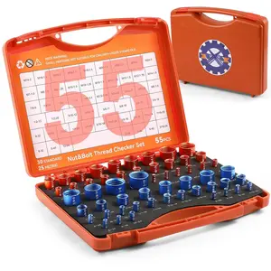 55 count Nut and Bolt Thread Checker (30 Standard & 25 Metric), Detachable Bolt Size Finder Kit, Precision Thread Gauge, Color-Coded Orange/Blue, for Automotive DIY Workshop