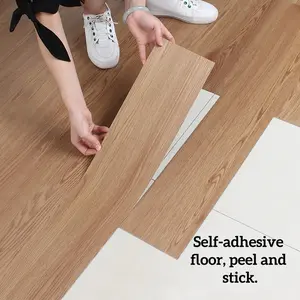 30 Pcs Glossy PVC Self Adhesive Wood Grain Pattern Floor Stickers Durable Waterproof Oil Proof Outdoor Indoor Flooring Patchwork for Home Kitchen Bathroom Renovation