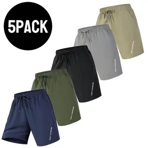 Pack of 5 men’s summer ice silk shorts: ice-feel quick-dry, sweat-wicking, breathable sports casual shorts; lightweight basketball shorts suitable for running and fitness.