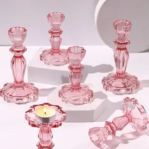 Candlestick Holders Set of 6, Taper Candle Holders, 4.3" H & 6.3" H Glass Candle Holder for Candlesticks & Pillar Candles, Candle Holder for Table Centerpieces, Wedding and Mother's Day