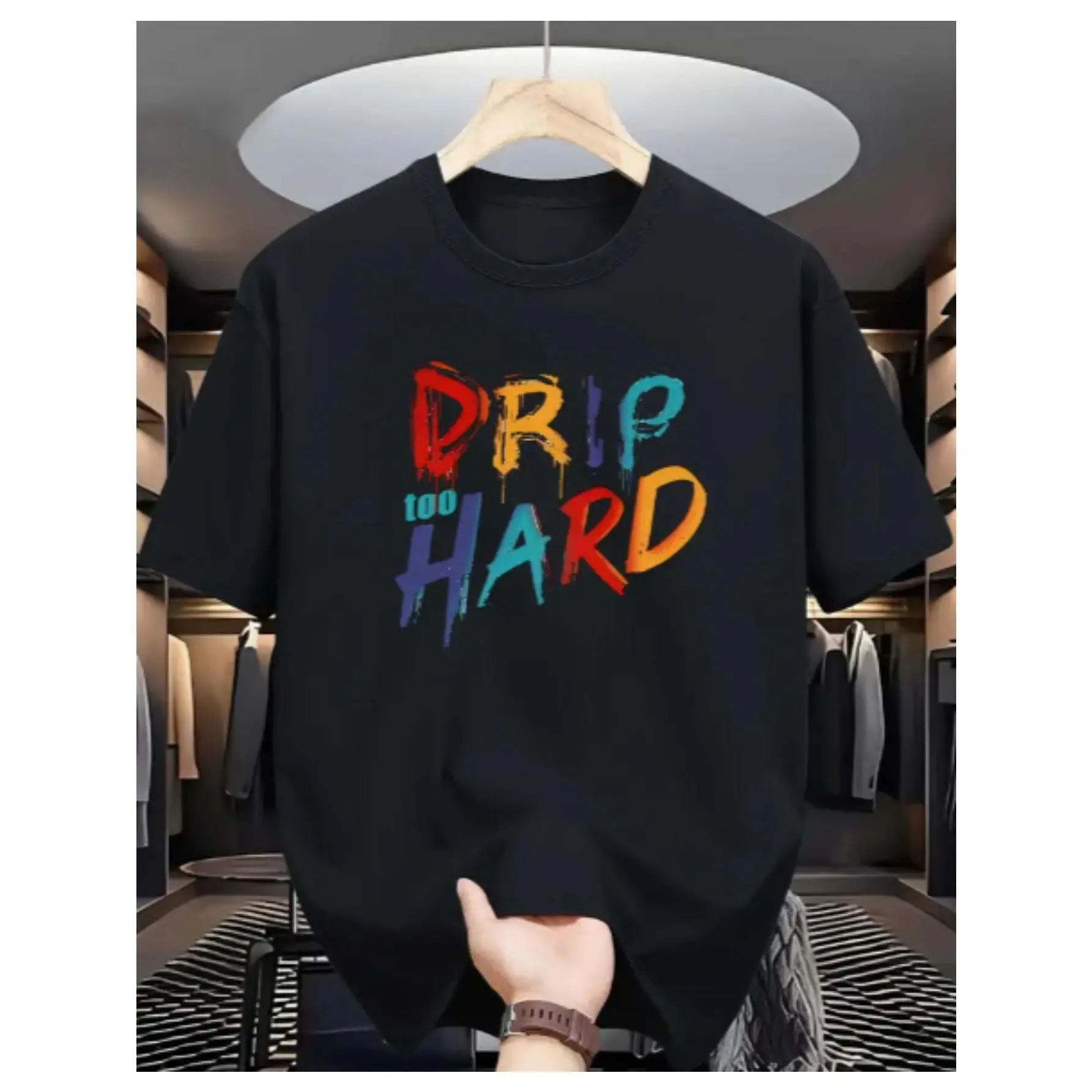 100% Cotton Men'S "Drip Too Hard" Pattern T-Shirt - Colorful Letter Print, Comfortable Cotton, Casual And Loose, Ivan Cornejo Merch Graphic Tees Shirts Men Men Gifts Round Neck Fabric Baggy Compression Clothes Jungkook  Golf Gift T-Shirt For Men And Women