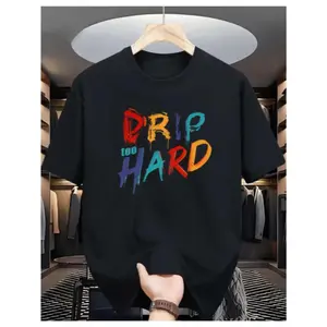100% Cotton Men'S "Drip Too Hard" Pattern T-Shirt - Colorful Letter Print, Comfortable Cotton, Casual And Loose, Ivan Cornejo Merch Graphic Tees Shirts Men Men Gifts Round Neck Fabric Baggy Compression Clothes Jungkook  Golf Gift T-Shirt For Men And Women