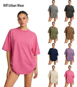 Riff Urban Wear Women's Acid-Washed T-Shirt, Heavyweight Pure Cotton, Retro Style, Unisex, Loose Fit, Short Sleeve, Casual Streetwear, Basic Crew Neck Top