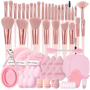 71pcs All-In-One Makeup Brush Set | 30 Brushes (Powder/Blush/Highlighter/Eyeshadow) + 6 Liquid Makeup Sponges + 6 Mini + 12 Finger Sponges + 6 Triangle Puffs + Curler + Cleaning Bowl, Cosmetic, All Needs